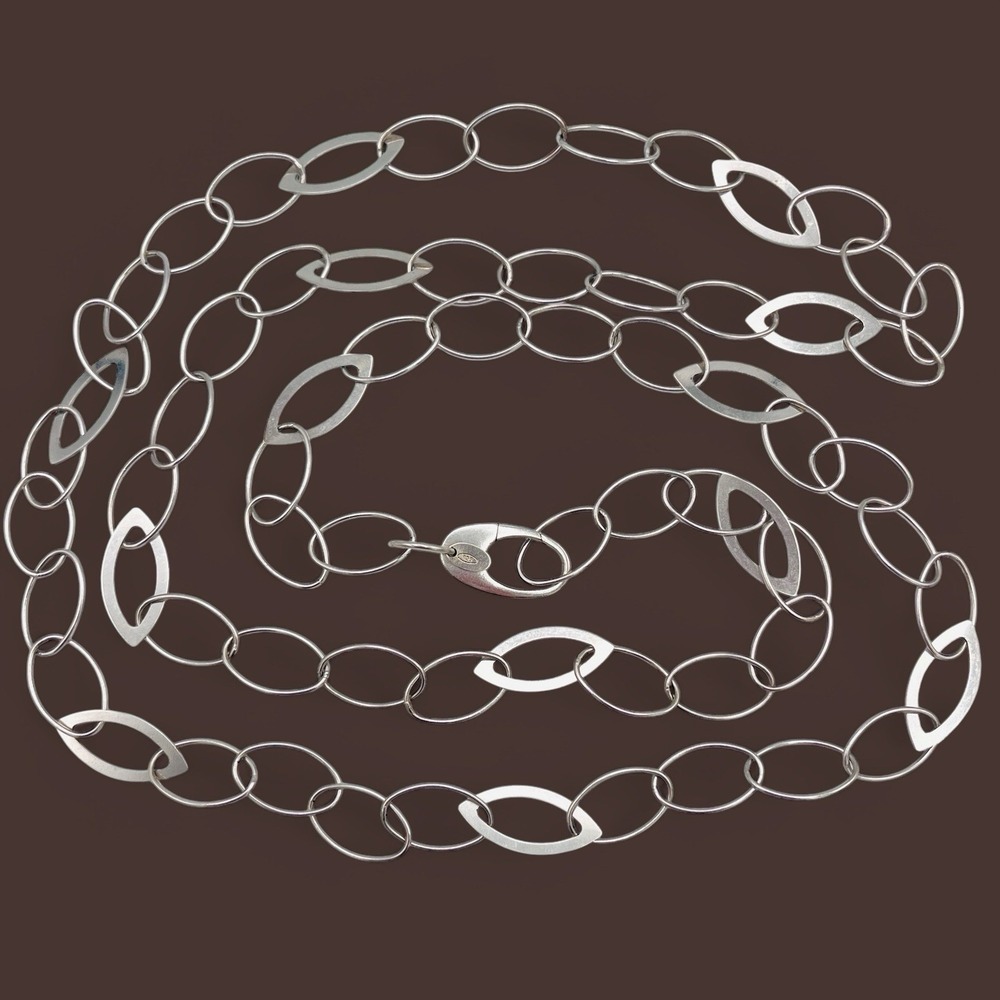 Sterling Silver 925 Marquise Oval Link Necklace 40" Long 21.73g